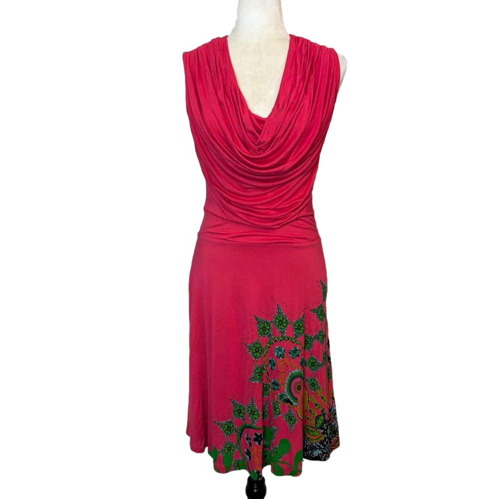 Desigual red flared cowl neck dress